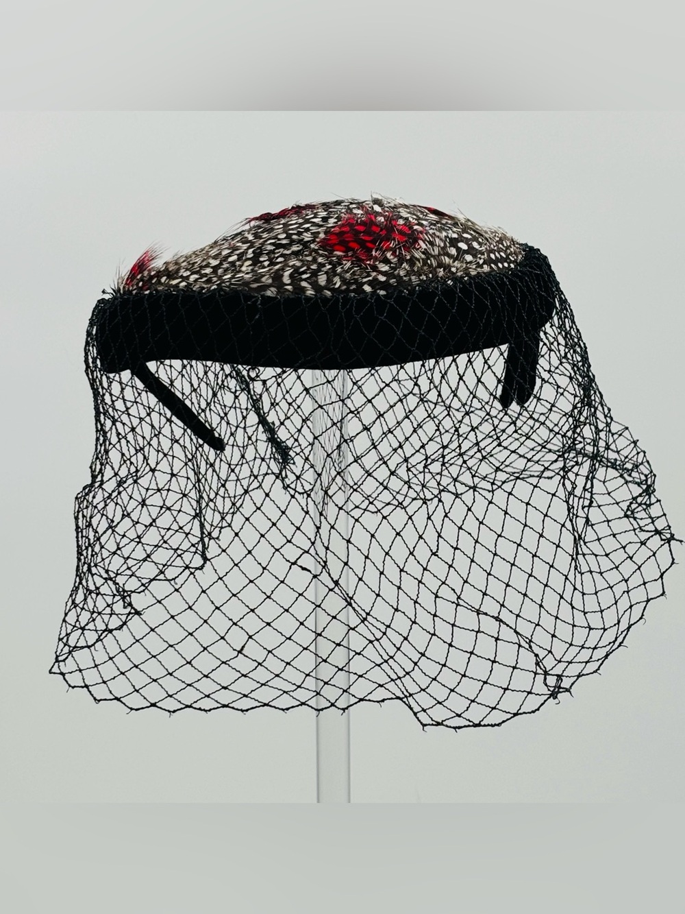Vintage Evelyn Varon Exclusive Pillbox Hat Velvet Feather Top Hat Black Veil